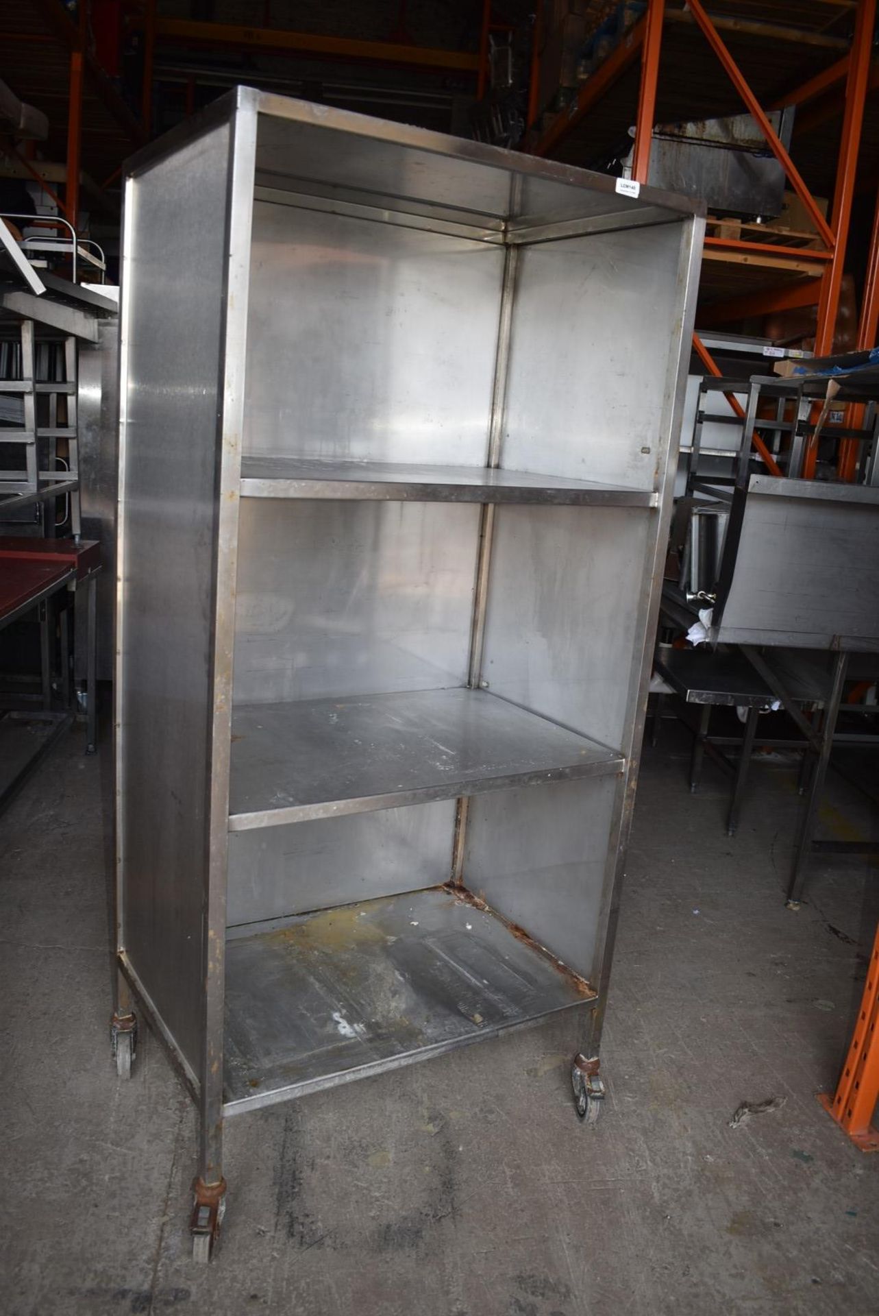 1 x Stainless Steel Commercial Mobile Kitchen Shelf Unit - Three Tier With Closed Side and Back Pane - Image 3 of 7