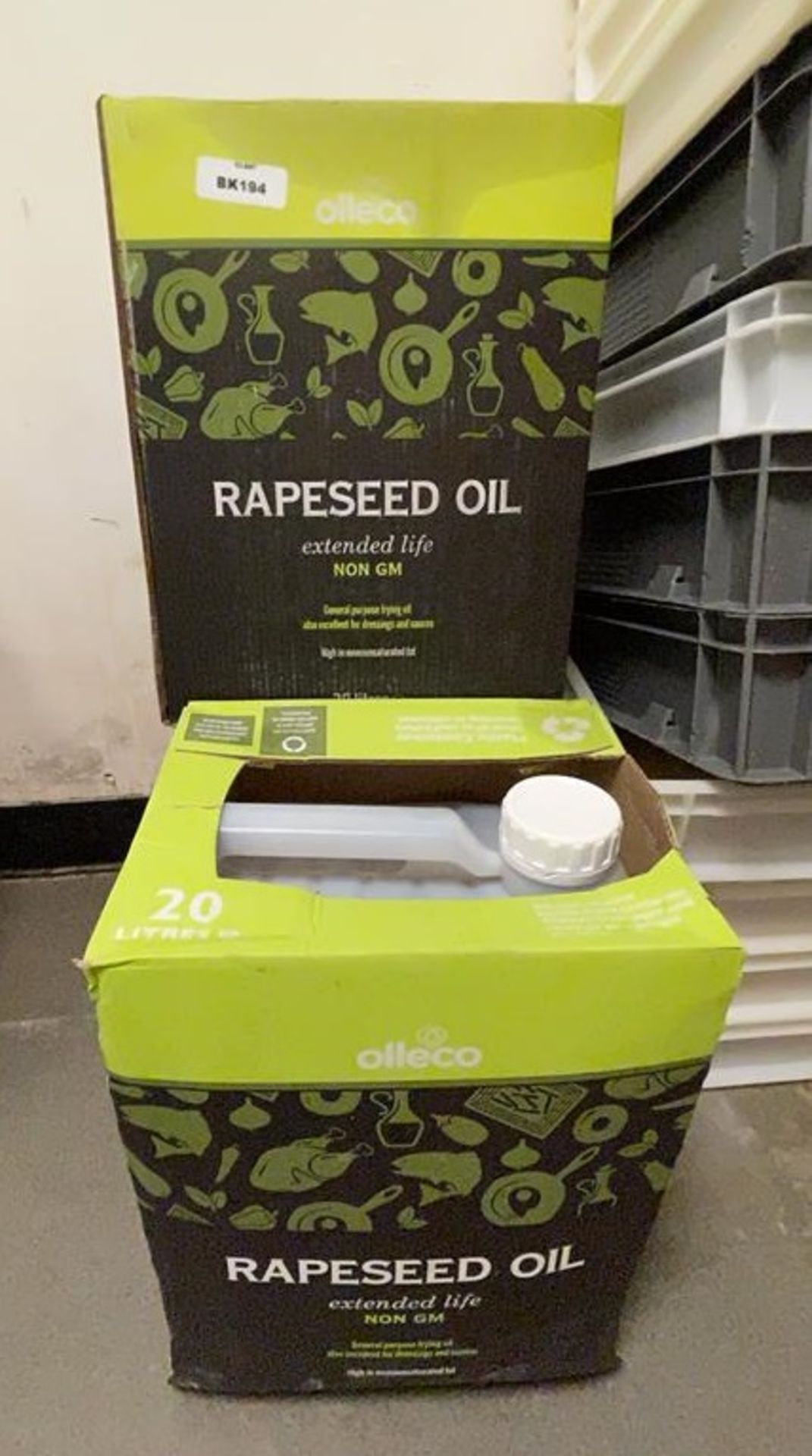 3 x 20 Litre Tubs of Olleco Rapeseed Oil - Unused Boxed Stock - Ref: BK194 - CL686 - Location: