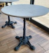 1 x White Marble Restaurant Table With Ornate Cast Iron Base - Ref: BK155 - CL686 - Location: