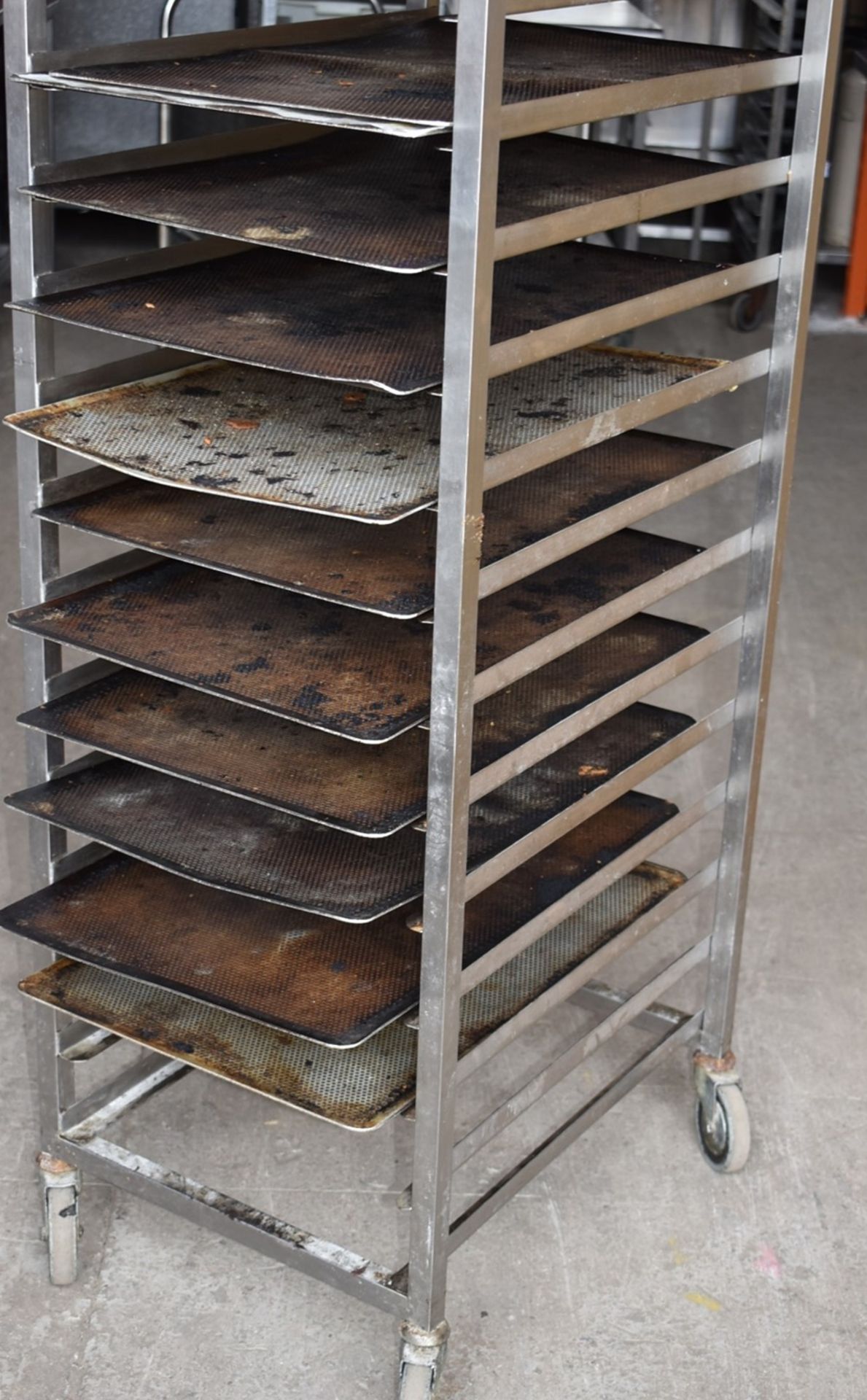 1 x Bakers 18 Tier Mobile Tray Rack With 16 Perforated Trays - Stainless Steel With Castors - - Image 3 of 8