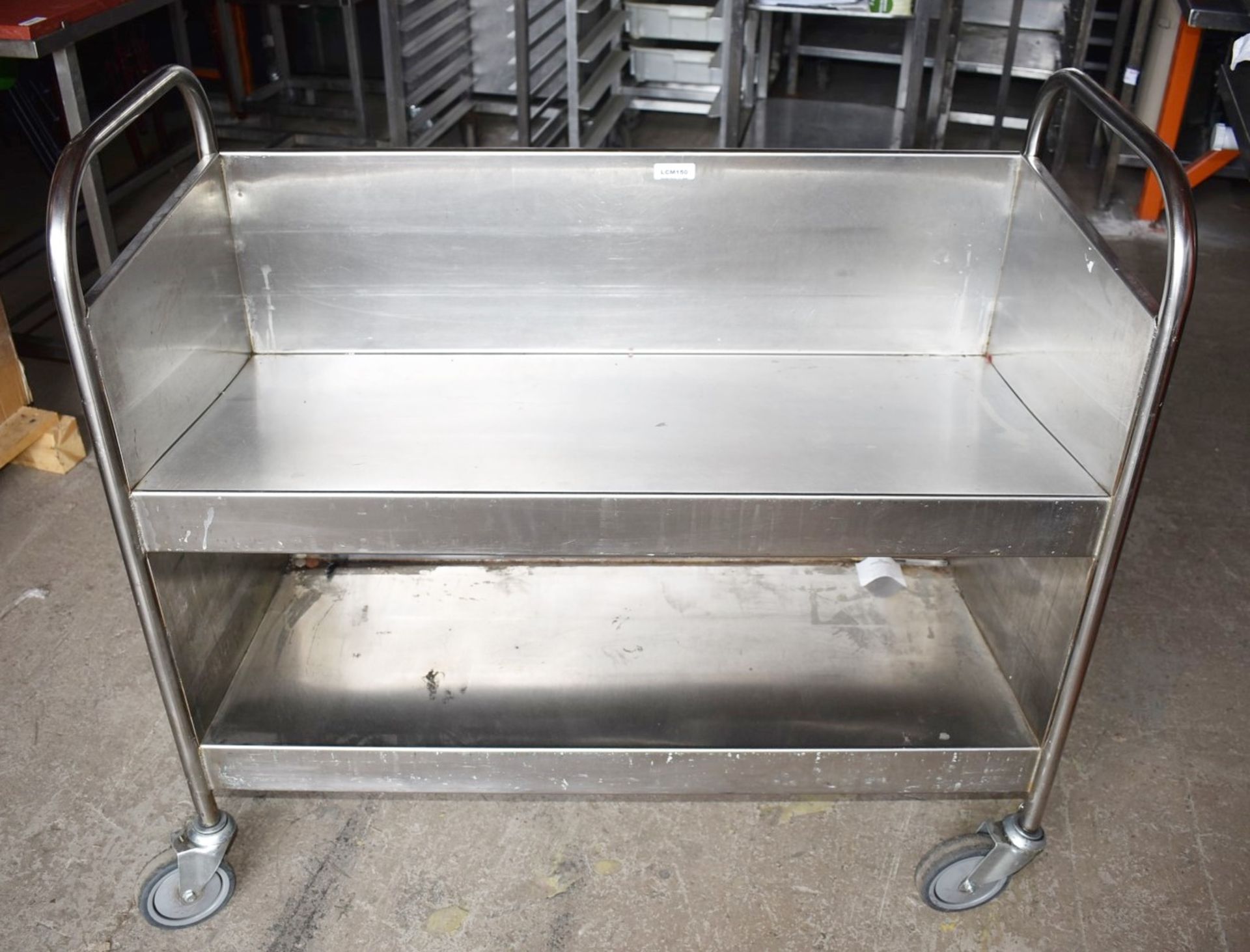 1 x Stainless Steel Trolley With Slanting Shelves and Heavy Duty Castors - Dimensions: H98 x W103 - Image 2 of 5