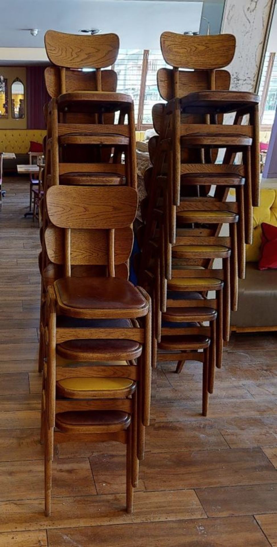 30 x Retro 1960's Style Stacking Dining Chairs - Solid Wood With Curved Backs and Leather Seat - Image 13 of 13