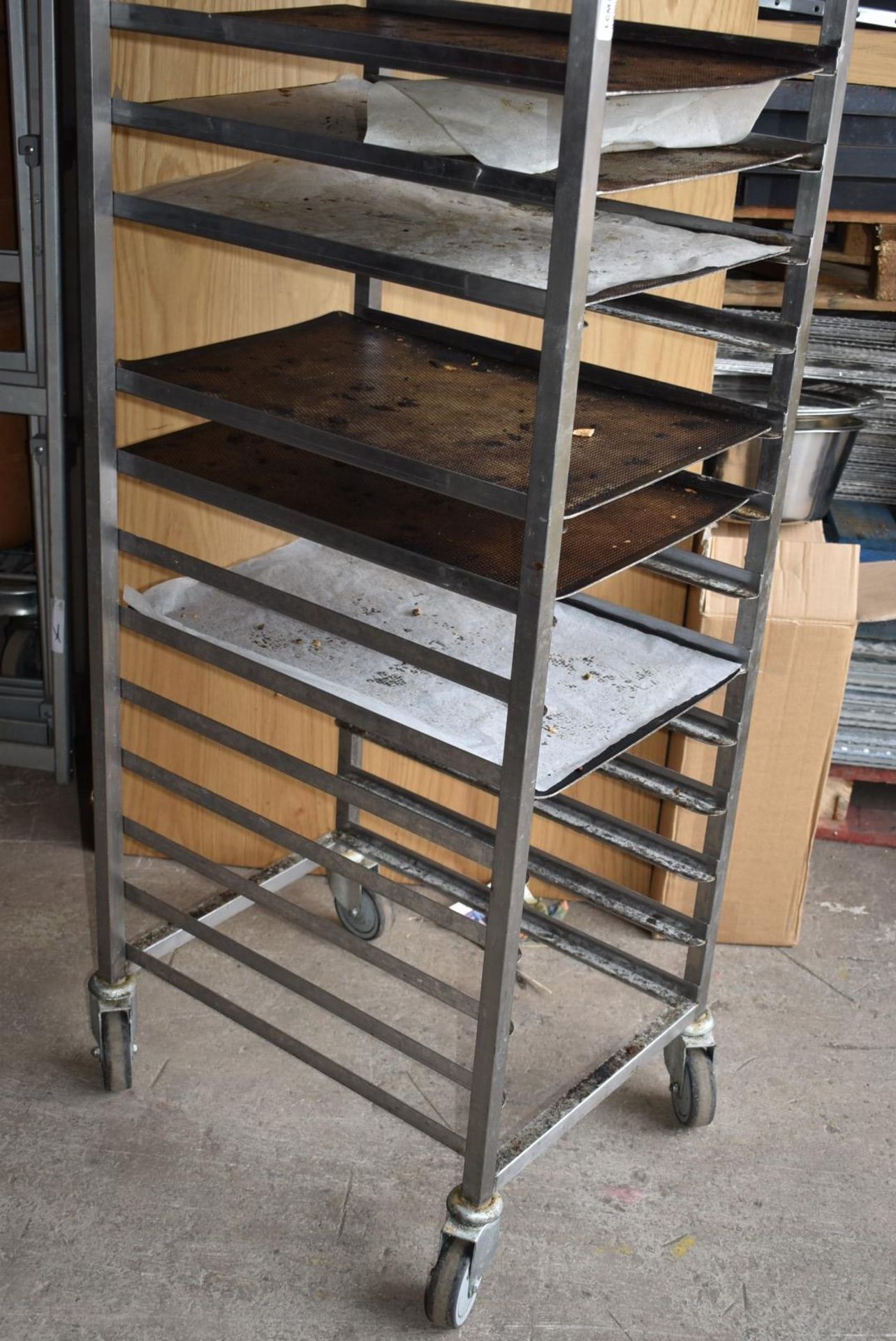 1 x Bakers 18 Tier Mobile Tray Rack With 6 Perforated Trays - Stainless Steel With Castors - - Image 3 of 6