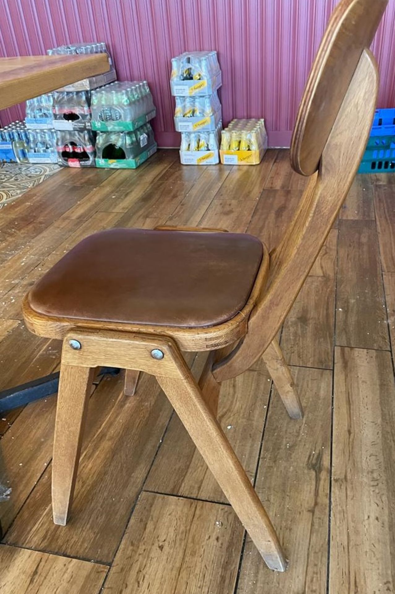 30 x Retro 1960's Style Stacking Dining Chairs - Solid Wood With Curved Backs and Leather Seat - Image 10 of 13