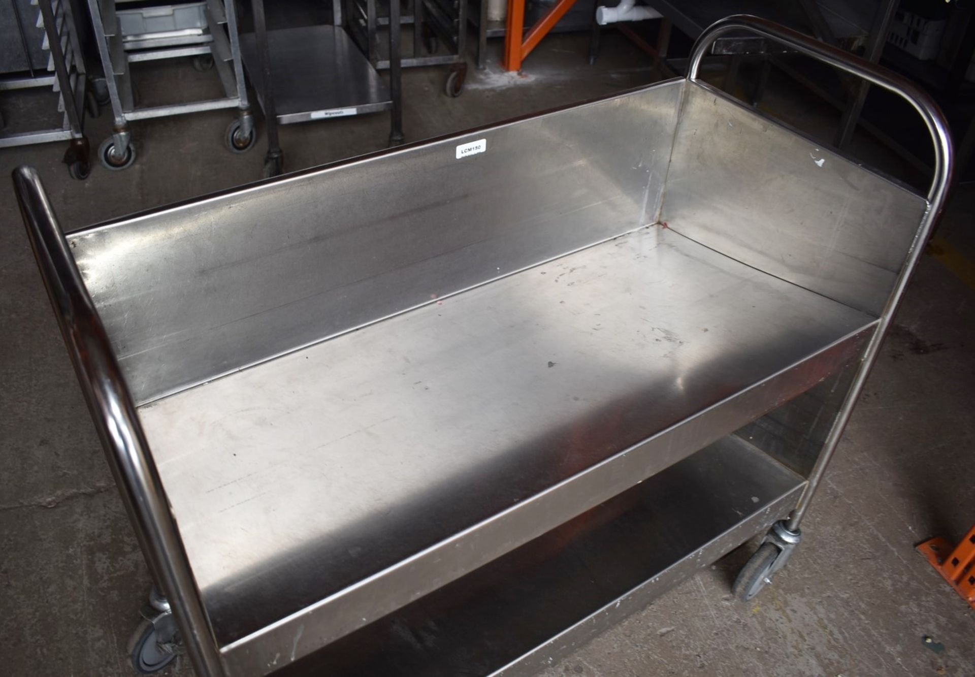 1 x Stainless Steel Trolley With Slanting Shelves and Heavy Duty Castors - Dimensions: H98 x W103 - Image 3 of 5