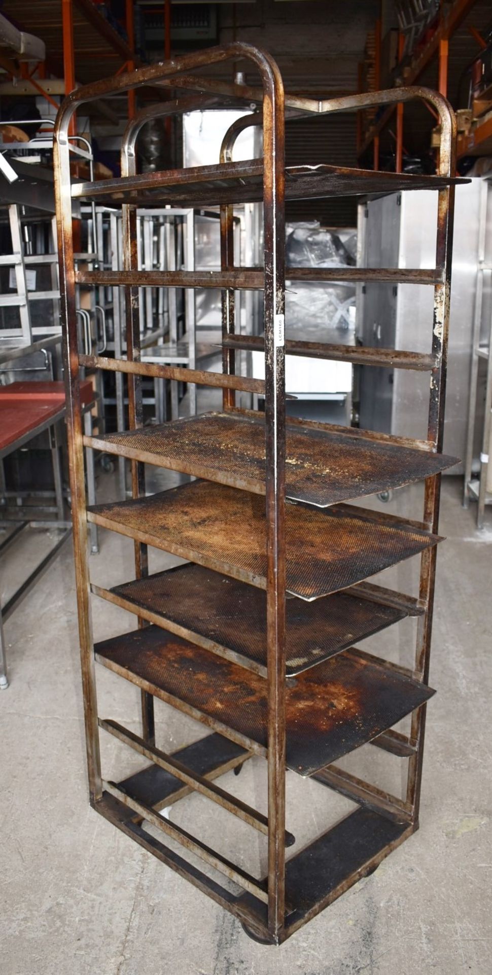 1 x Bakers 9 Tier Mobile Tray Rack With 5 Perforated Trays - Stainless Steel With Castors - Recently - Image 2 of 6