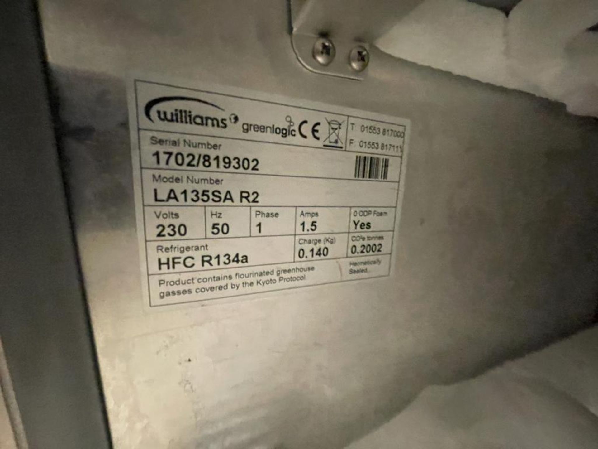 1 x WILLIAMS Commercial  133Ltr Undercounter Freezer (LA135SA R2) - Dimensions: 805(H) x 606(W) x - Image 3 of 3
