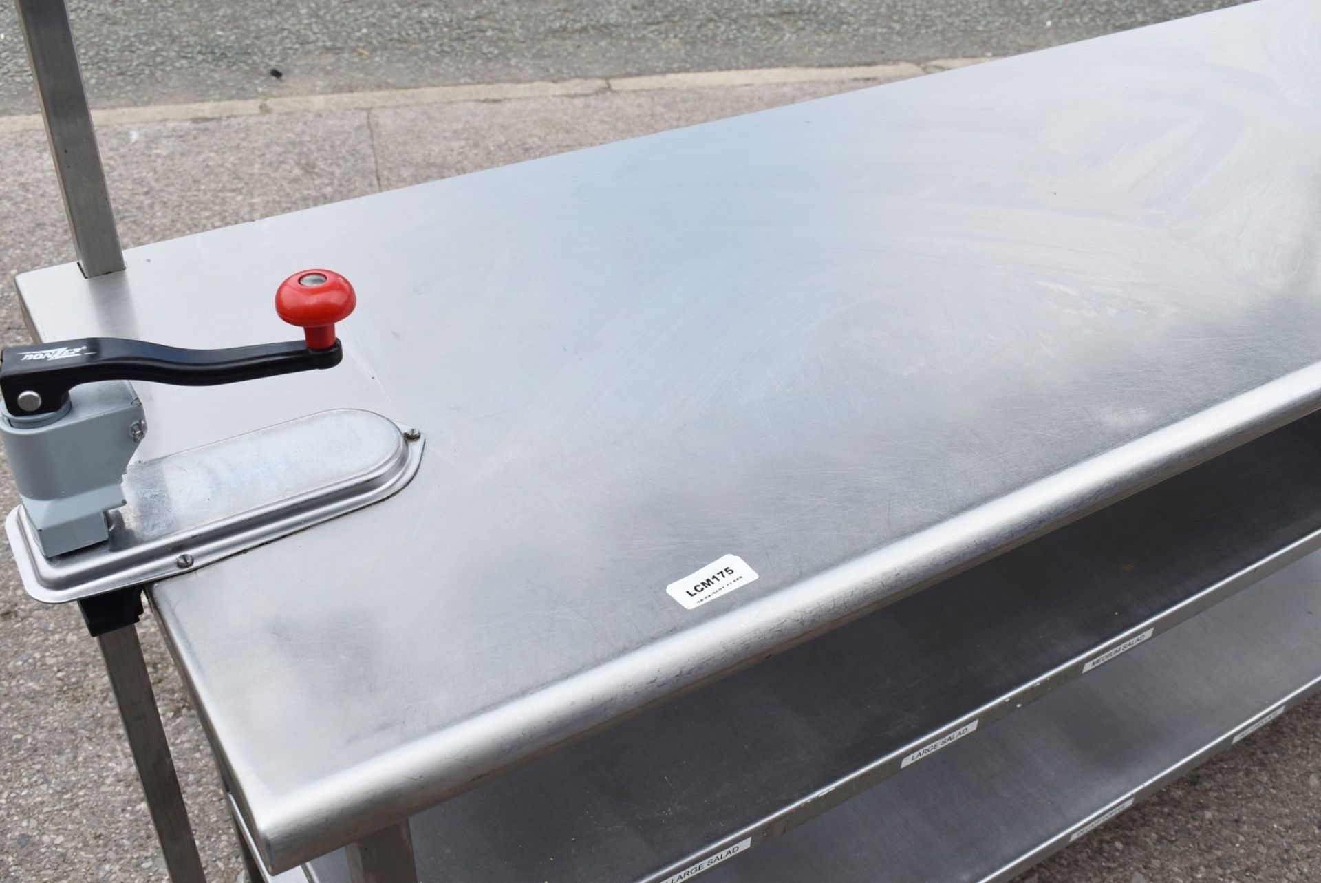1 x Stainless Steel Mobile Prep Bench Featuring Overhead Pizza Topper Shelf With 9 Gastro Topper Pan - Image 10 of 17