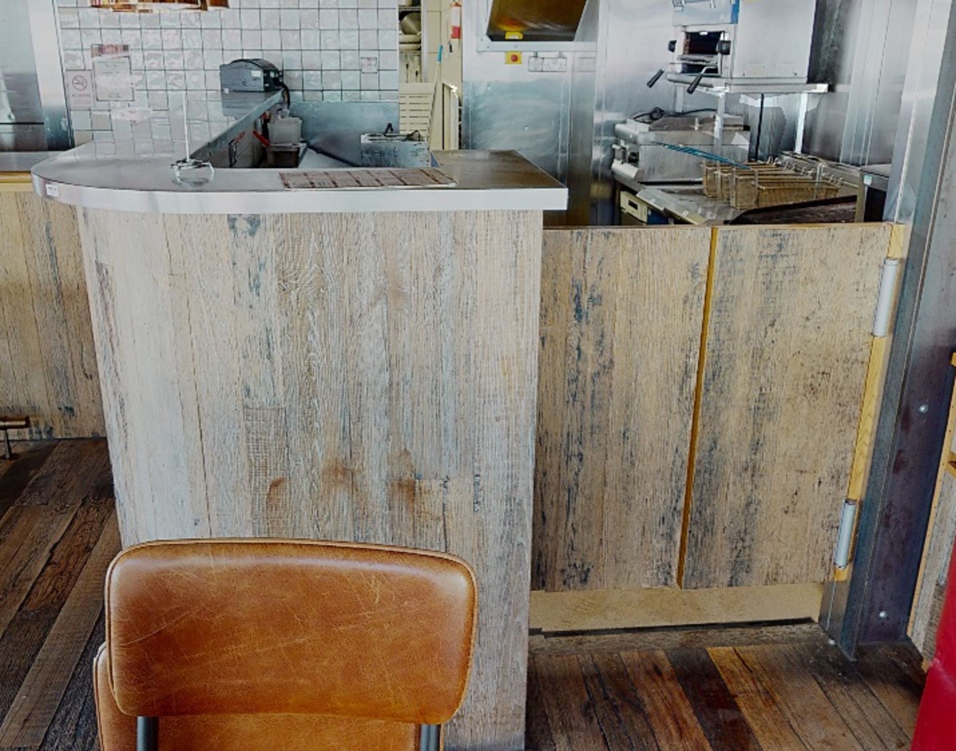 1 x Steel Topped Restaurant Pass Counter With A Pair Of Swinging Doors - Approx 3.5 Metres Wide - Image 3 of 4