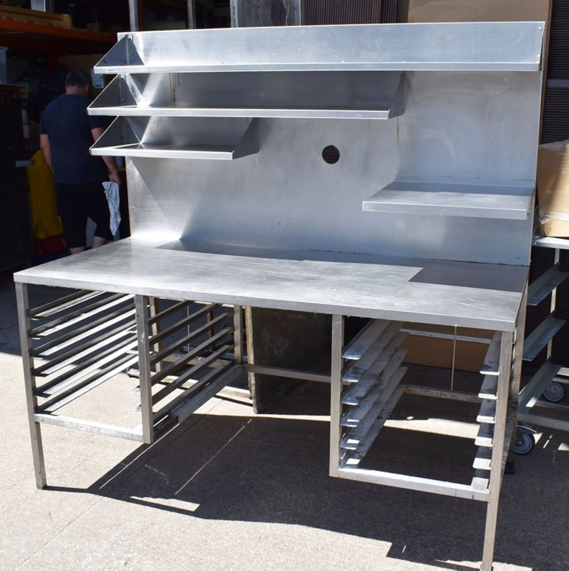 1 x Stainless Steel Prep Bench With Large Splashback Panel, Multiple Shelves and Tray Runners - Rece - Image 8 of 11