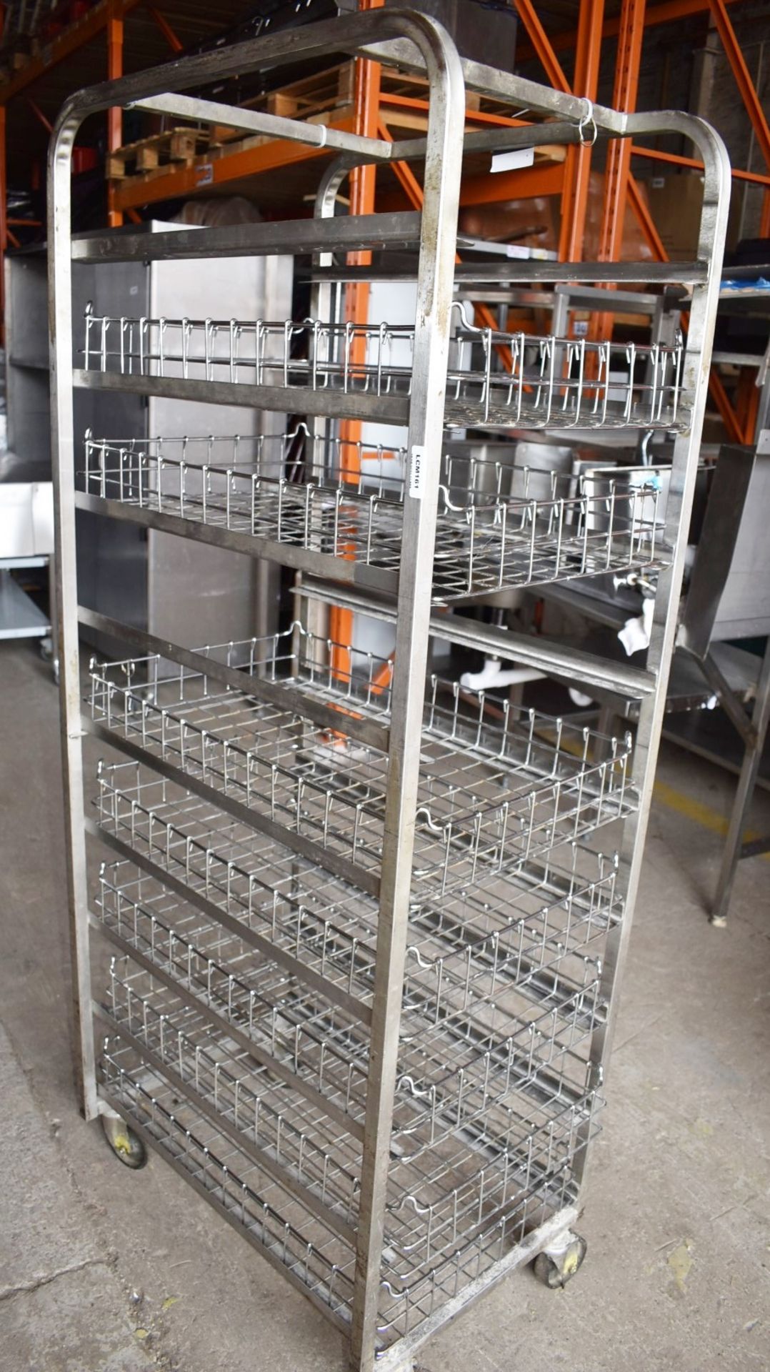 1 x Bakers 11 Tier Mobile Tray Rack With 7 Removable Wire Baskets - Stainless Steel With Castors -