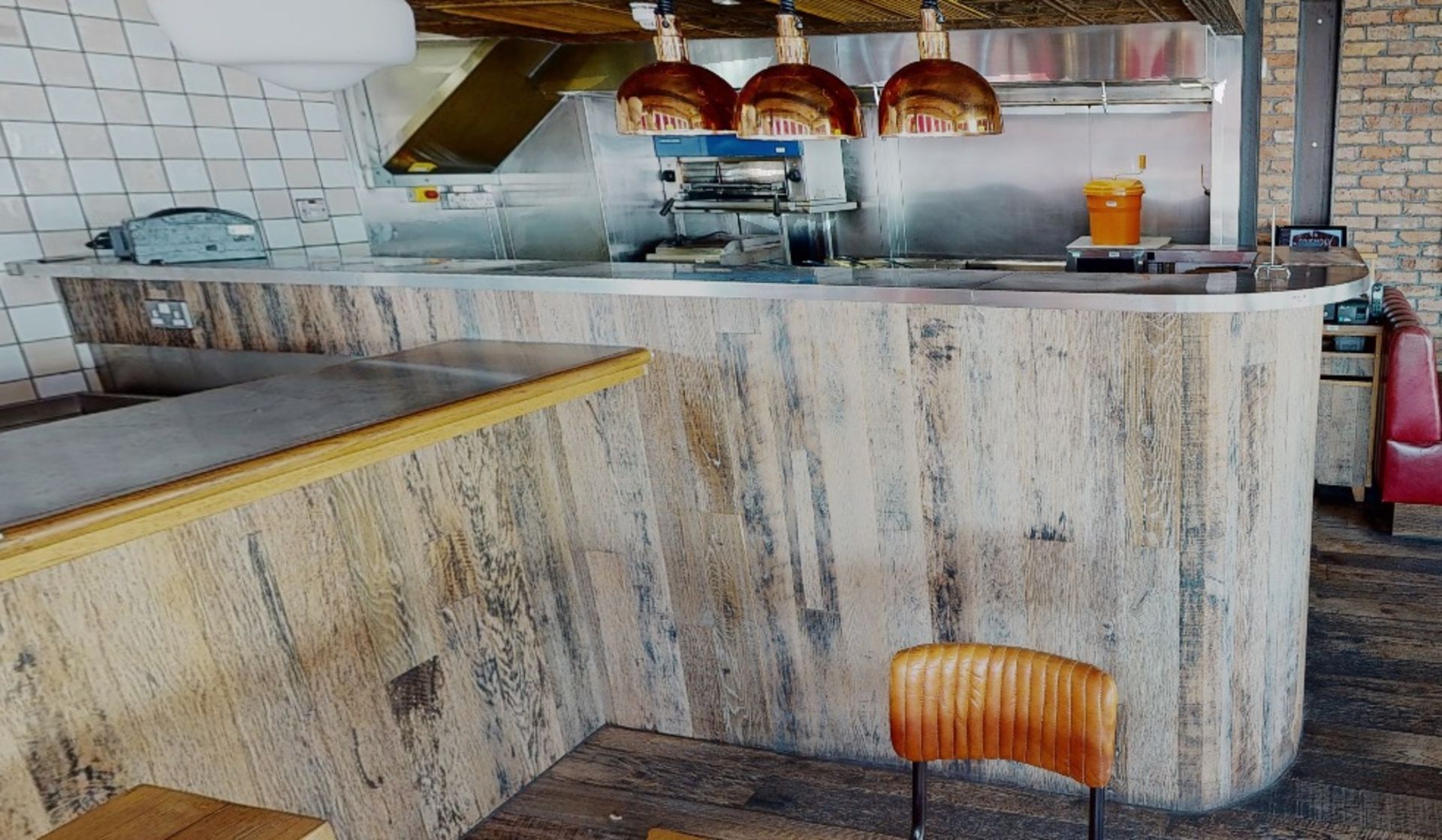1 x Steel Topped Restaurant Pass Counter With A Pair Of Swinging Doors - Approx 3.5 Metres Wide - Image 2 of 4