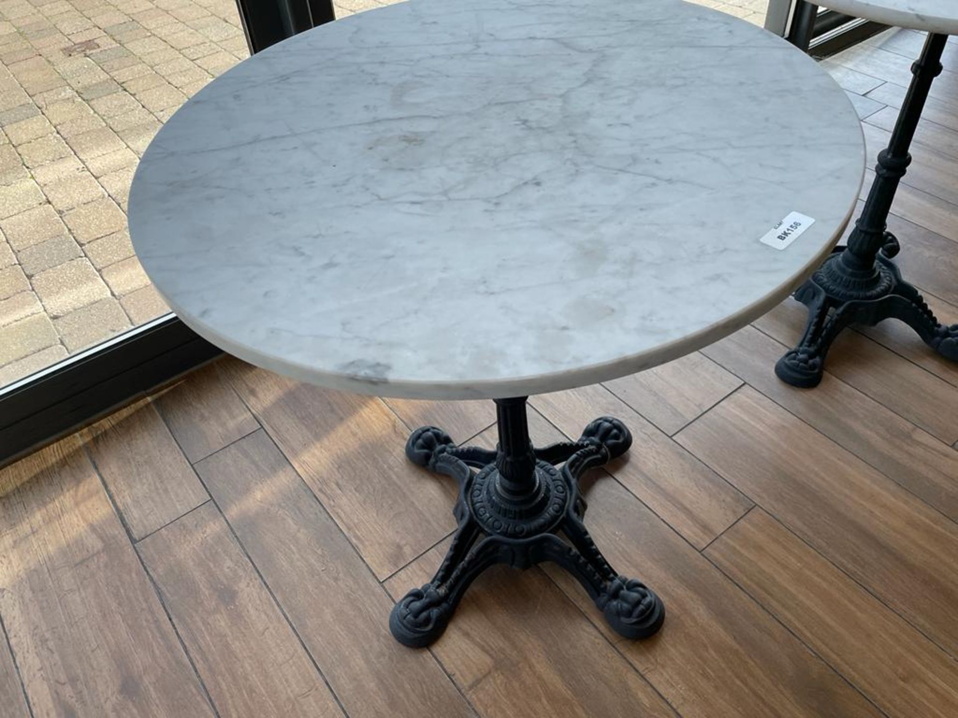 1 x White Marble Restaurant Table With Ornate Cast Iron Base - Ref: BK156 - CL686 - Location: - Image 2 of 5