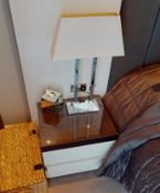 2 x Glass Topped Bedside Tables In White And Brown - To Be Removed From An Exclusive Property In