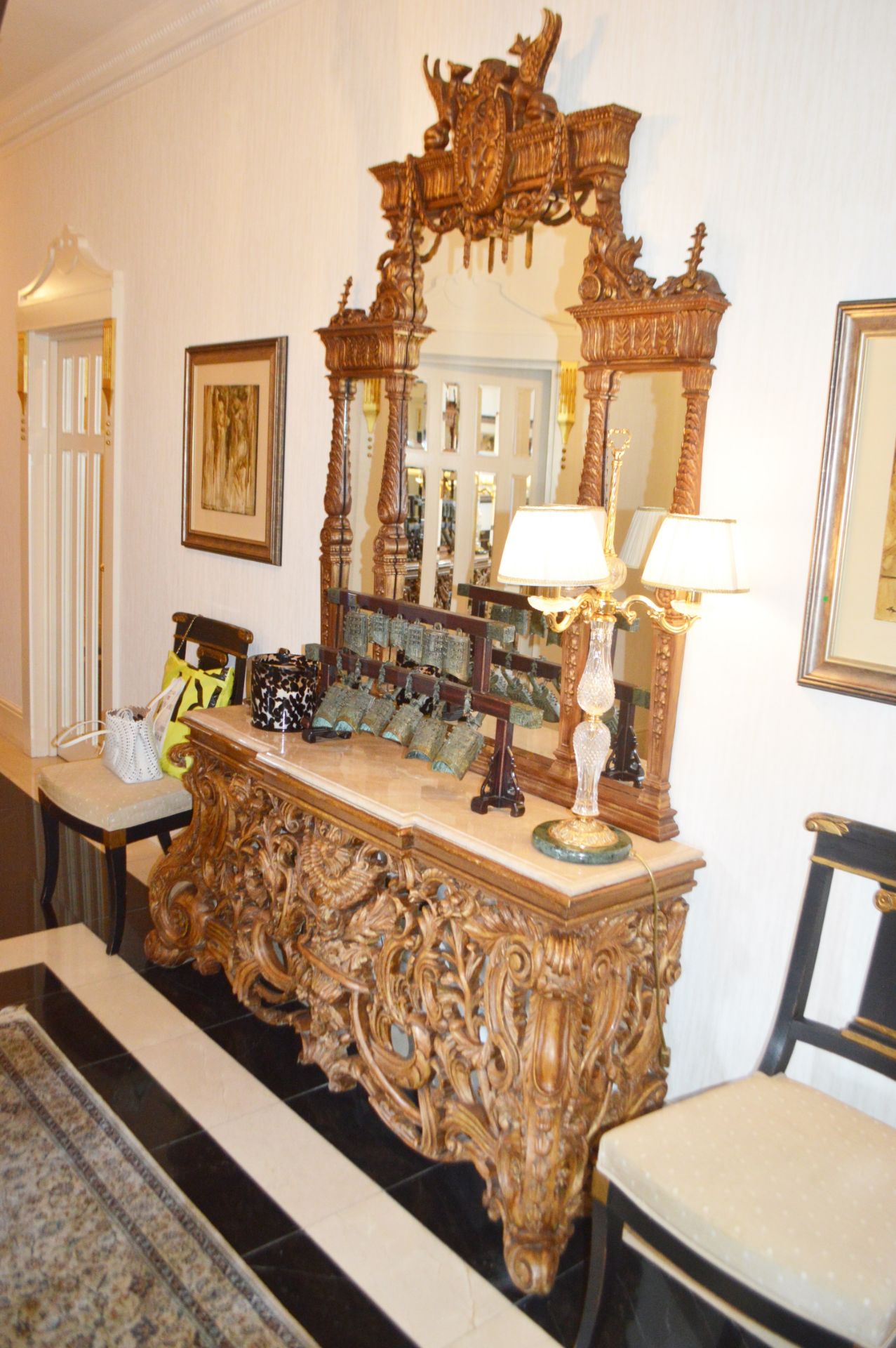 1 x Bespoke Ornate Hand-crafted Console Display Table With Matching Mirror - To Be Removed From An