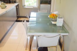 1 x Glass Kitchen Table With Four Fabric Chairs  To Be Removed From An Exclusive Property In