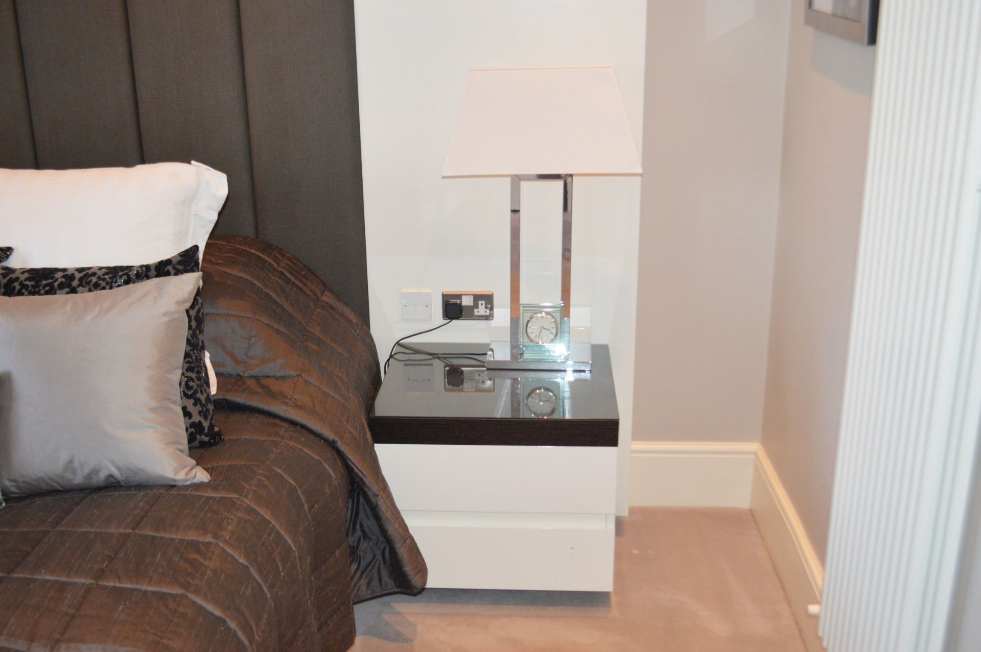 2 x Glass Topped Bedside Tables In White And Brown - To Be Removed From An Exclusive Property In - Image 2 of 5