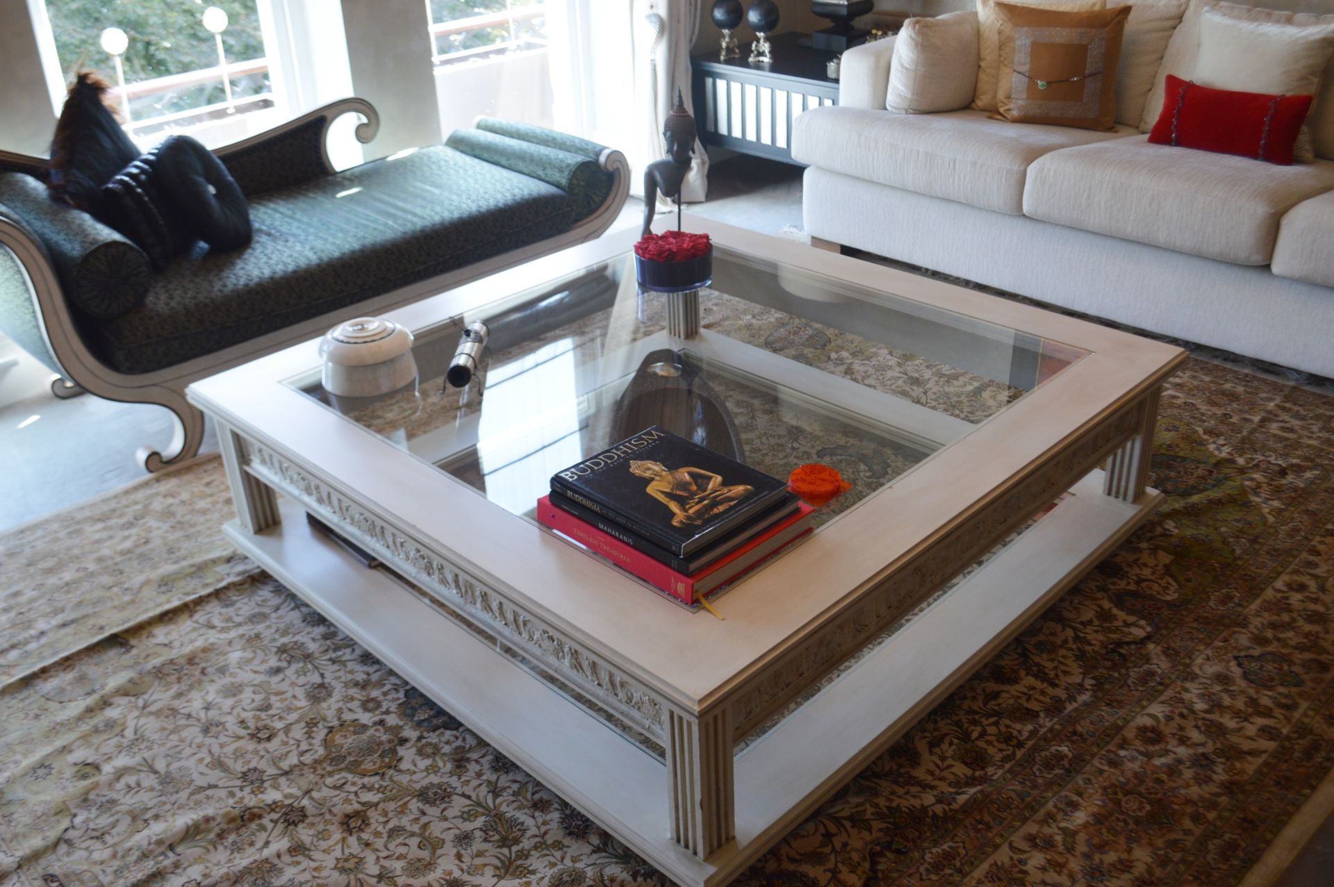 1 x Wooden Coffee Table With Glass Middle  To be removed from a Exclusive Property In Bowdon  -