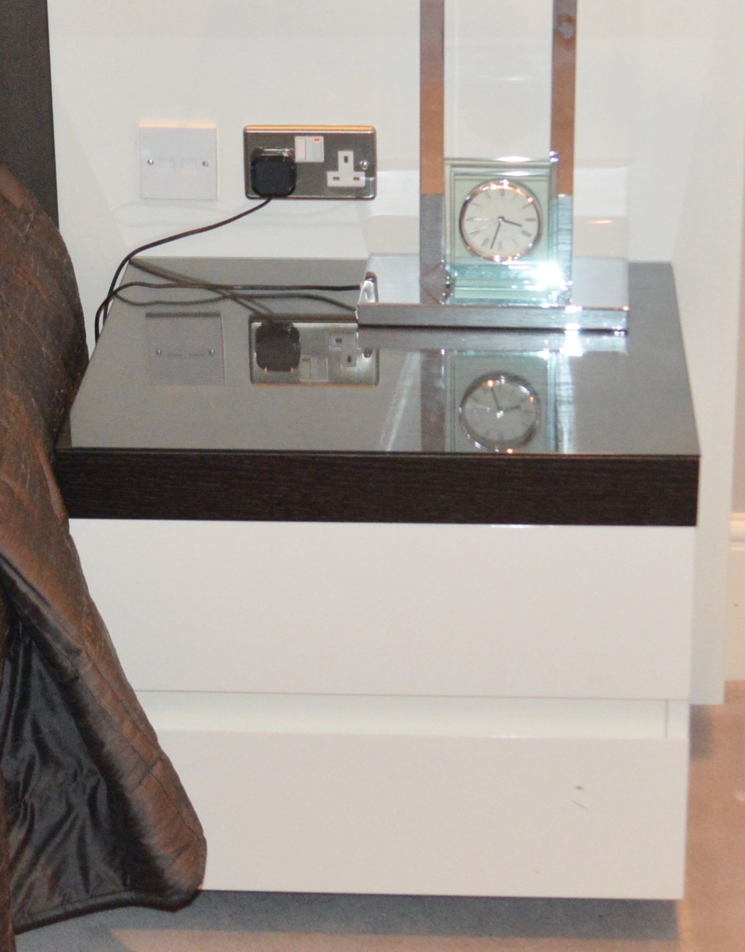 2 x Glass Topped Bedside Tables In White And Brown - To Be Removed From An Exclusive Property In - Image 3 of 5