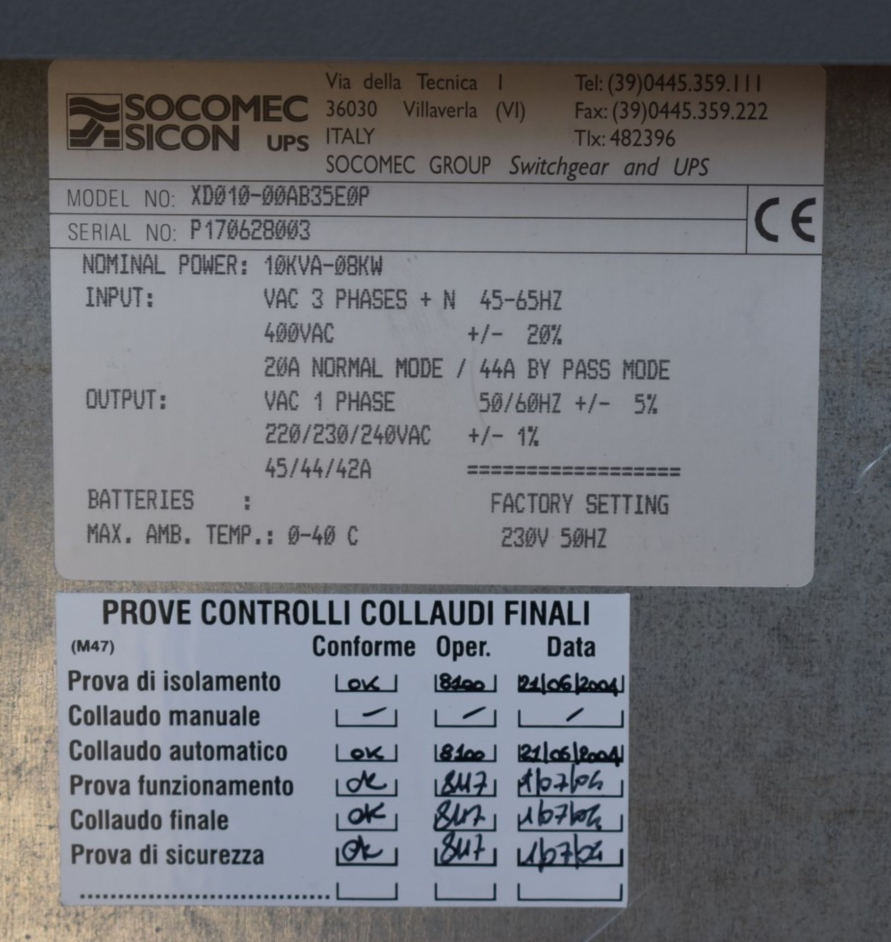 1 x Socomec Sicon Digys Evo 3 Phase UPS Power Supply With Battery Isolator Cabinet and 32 x Yuasa - Image 17 of 19