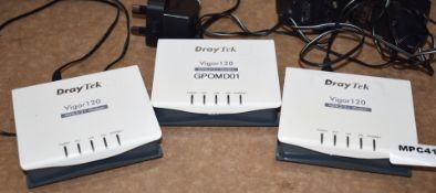 3 x Draytek Vigor120 Ethernet Modems With Power Supplies - Ref: MPC412 CE - CL678 - Location: