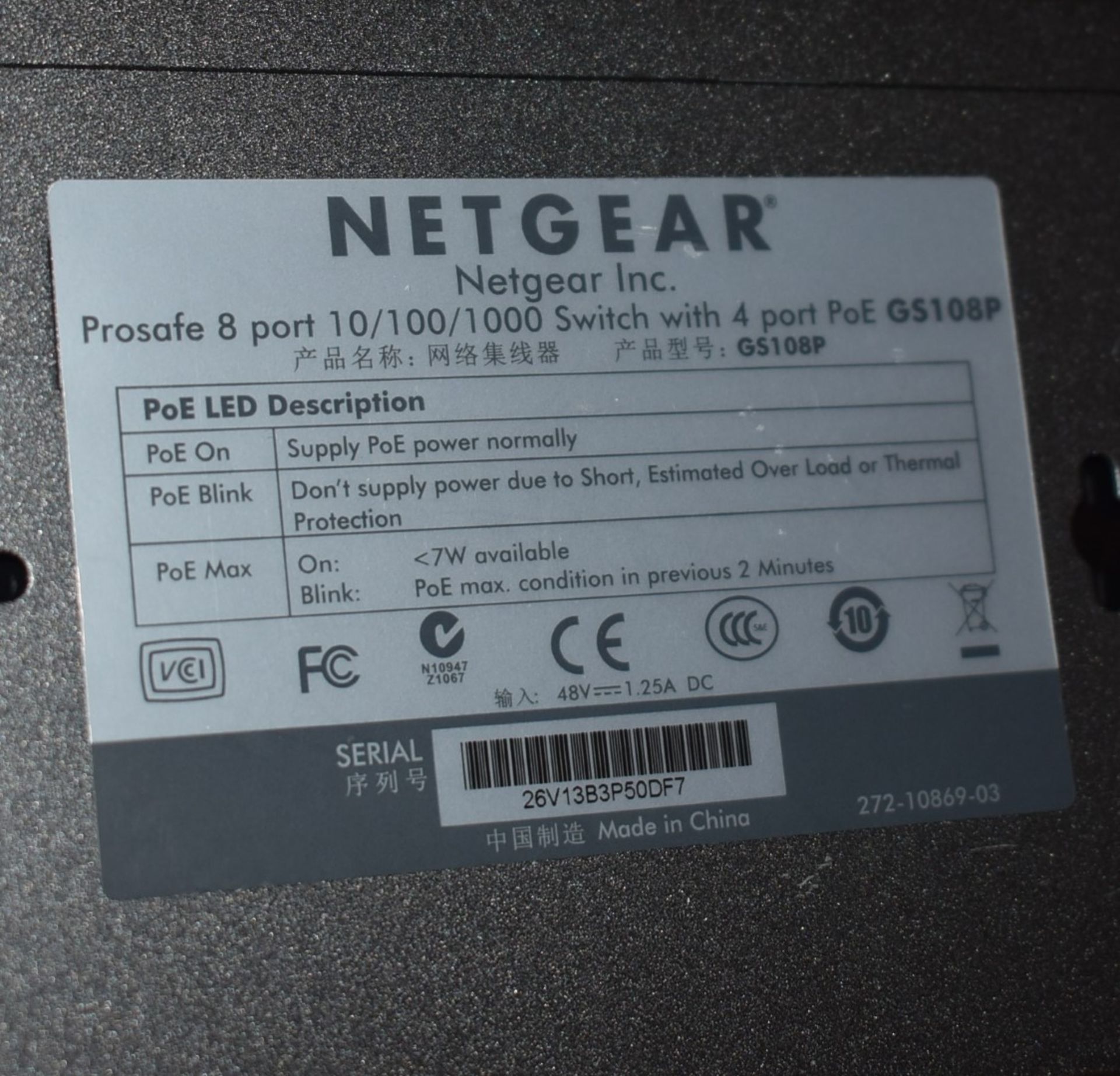 1 x Netgear GS108P ProSafe 8 Port Gigabit Switch with PoE - Ref: MPC211 P1 - CL678 - Location: - Image 6 of 6