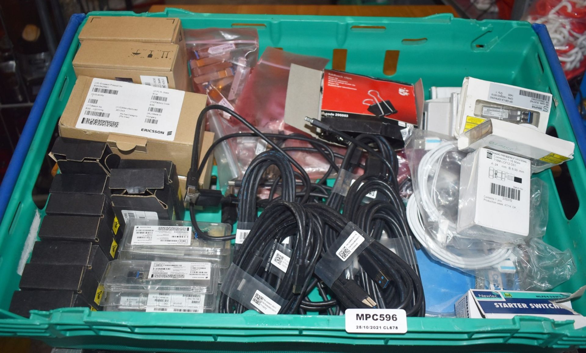1 x Assorted Job Lot to Include Various Optical Transceivers, Ericsson Parts, Security Lock, USB3