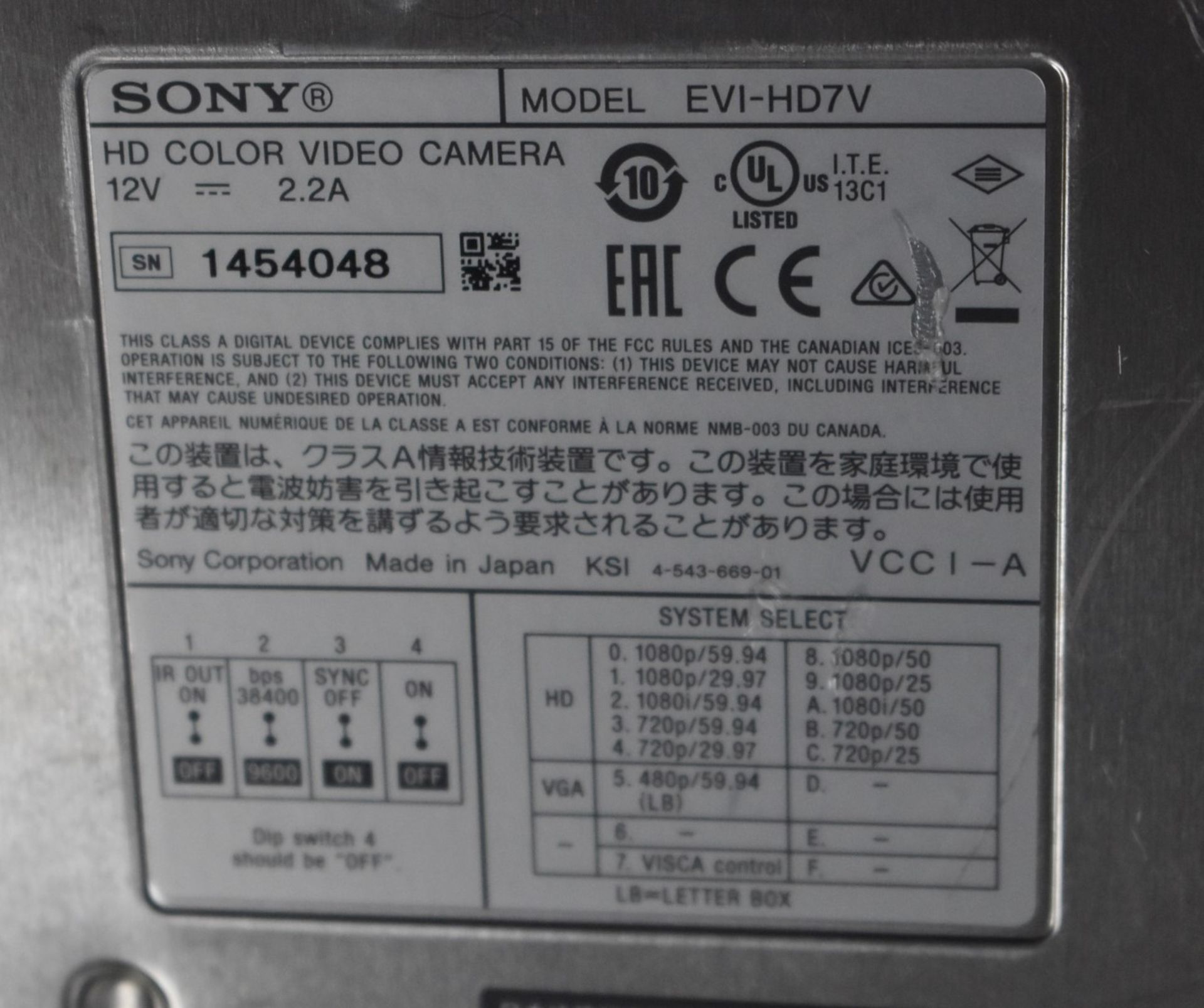1 x Sony EVI-HD7V Full HD PTZ Videoconferenceing Camera - Includes Power Pack and Remote Control - - Image 5 of 6