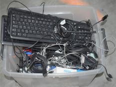 1 x Storage Box With Contents - Contents Include Keyboards, Plantronics Audio Interface, Various