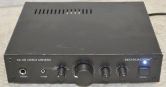 1 x Monacor SA-50 Compact Stereo Amplifier - Stereo Amplifier With Cd/Pc/Aux Inputs and Source