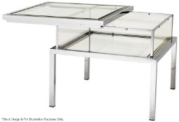 1 x EICHHOLTZ Glass Topped Side Table Harvey With A Polished Steel Frame - Original RRP £1,690