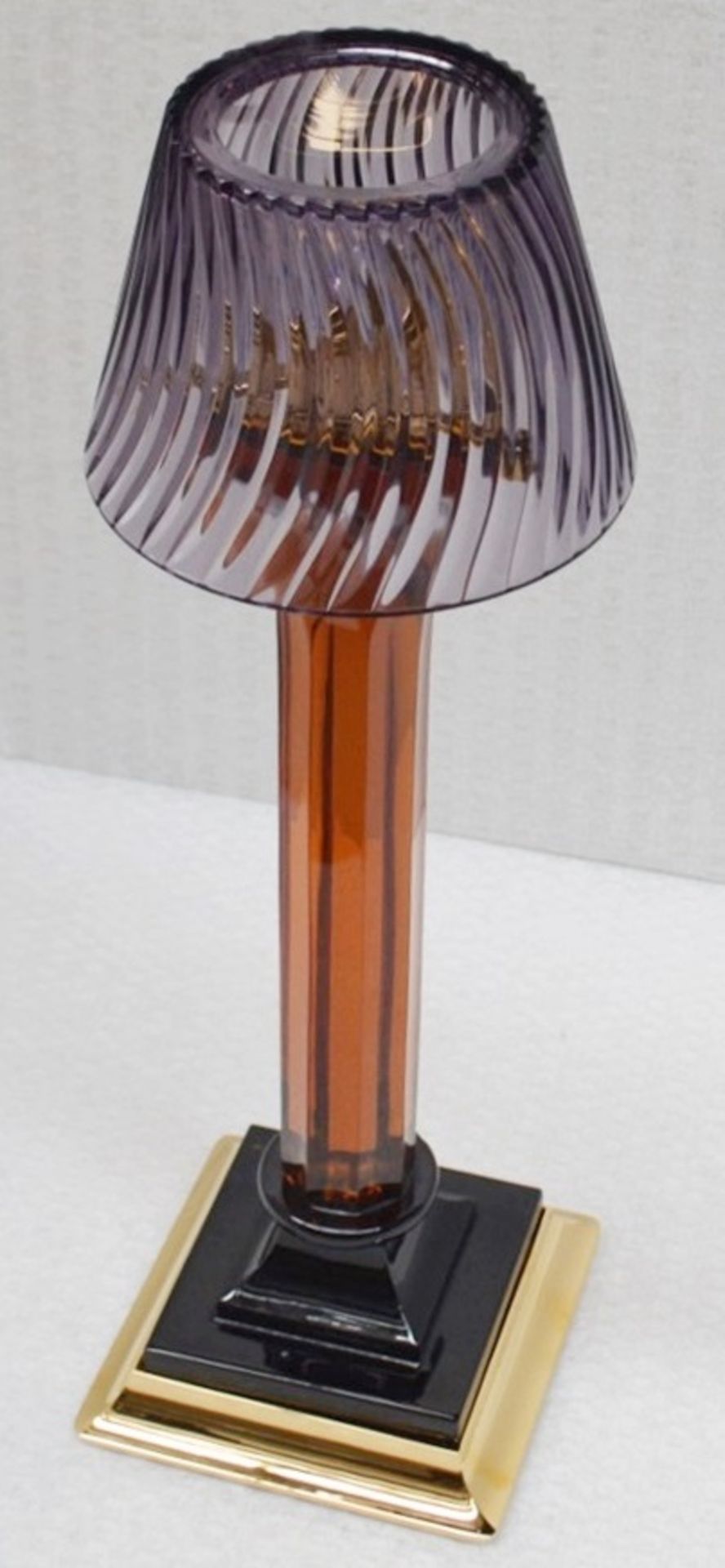 1 x BALDI 'Home Jewels' Italian Hand-crafted Artisan Candle Stick In Purple & Amber Crystal, With