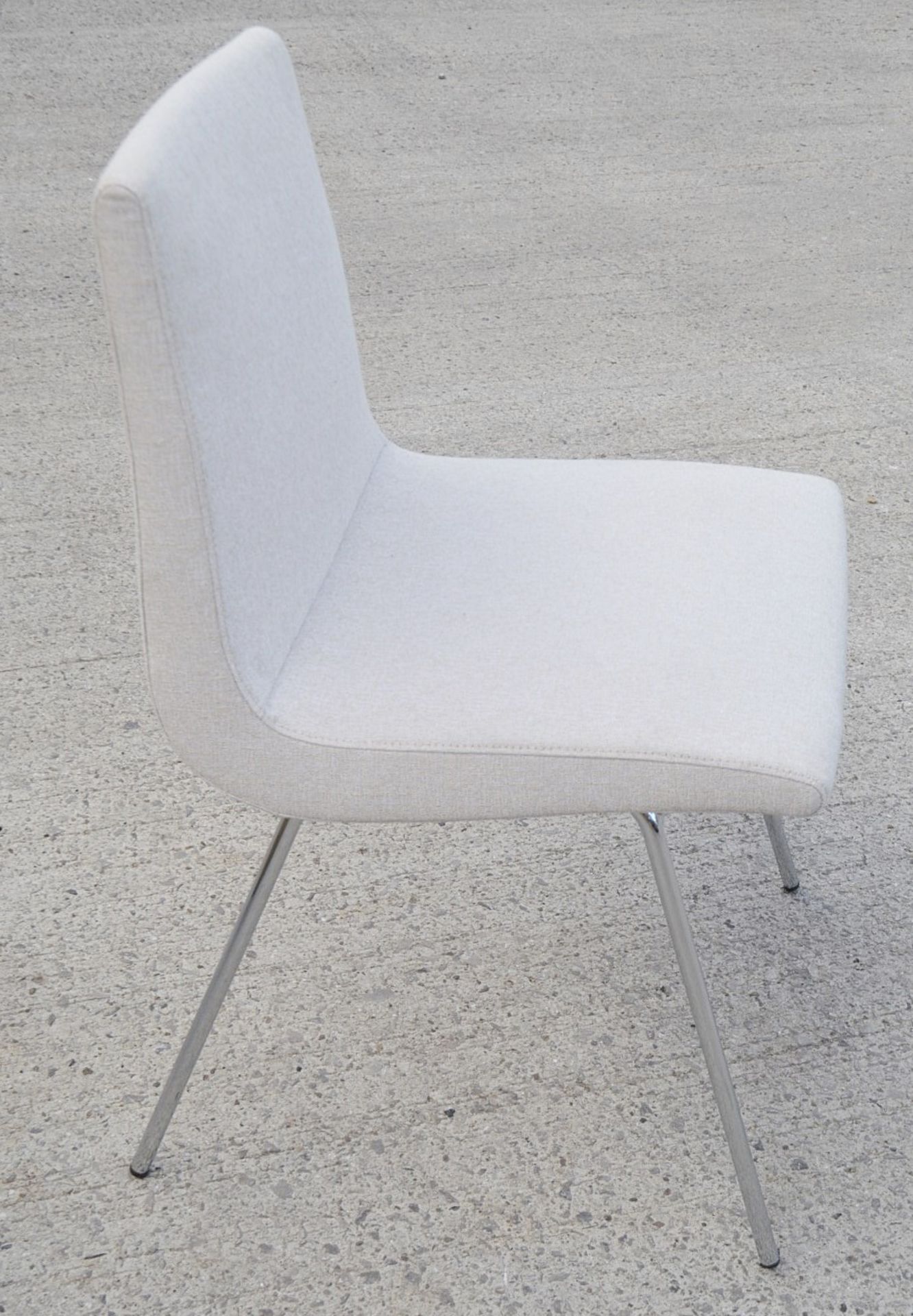 Pair Of LIGNE ROSET 'TV' Designer Dining Chairs In A Light Neutral Beige Fabric & Chromed Steel Legs - Image 5 of 9