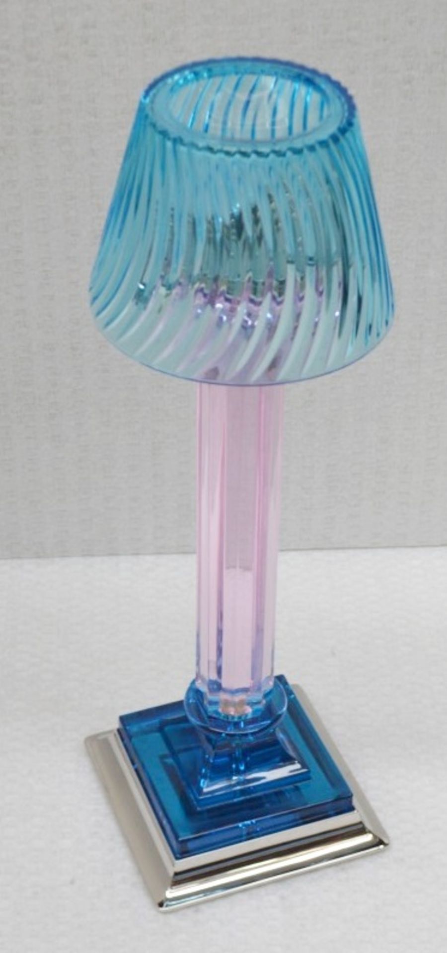 1 x BALDI 'Home Jewels' Italian Hand-crafted Artisan Candle Stick In Blue & Pink Crystal, With