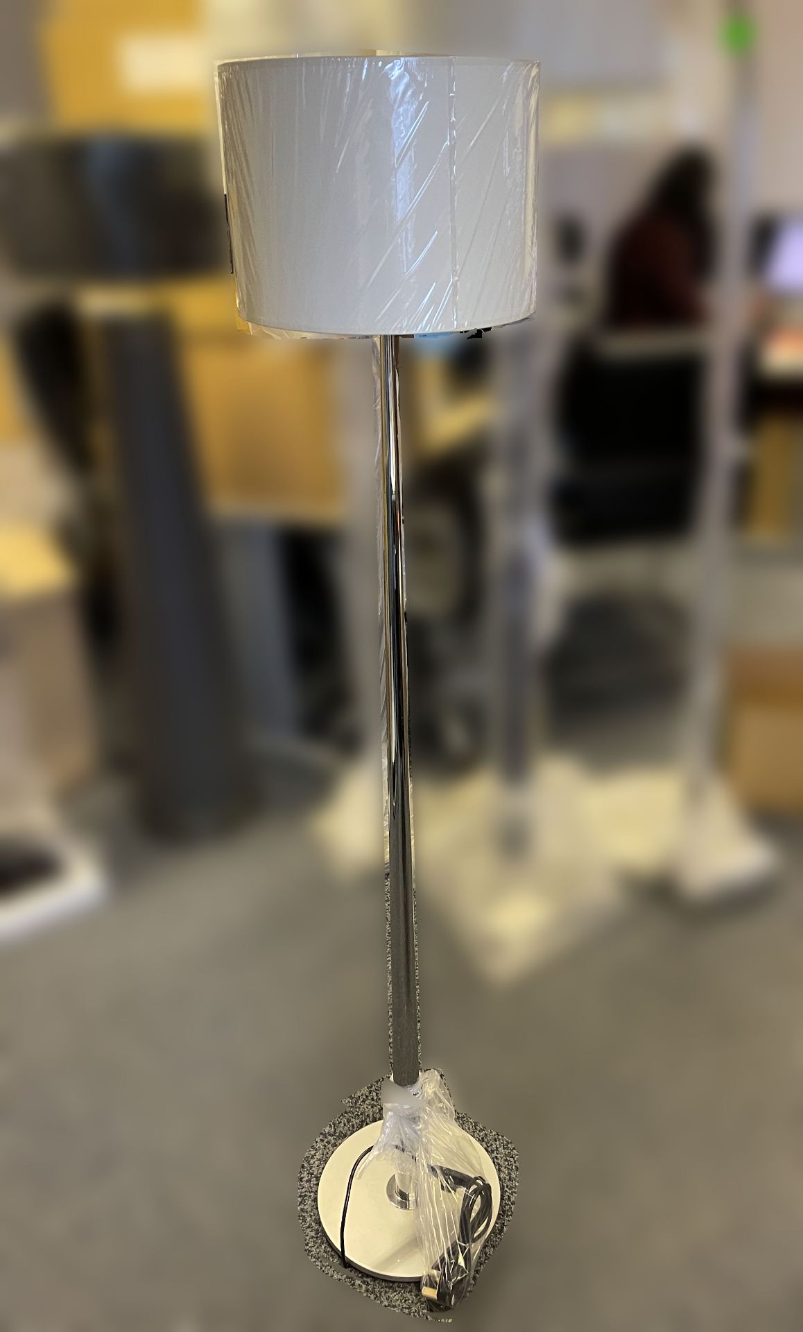1 x Chelsom Polished Chrome Stem Floor Lamp height 155cm with Cream 31cm round shade - Ref: CHL198 - Image 6 of 10