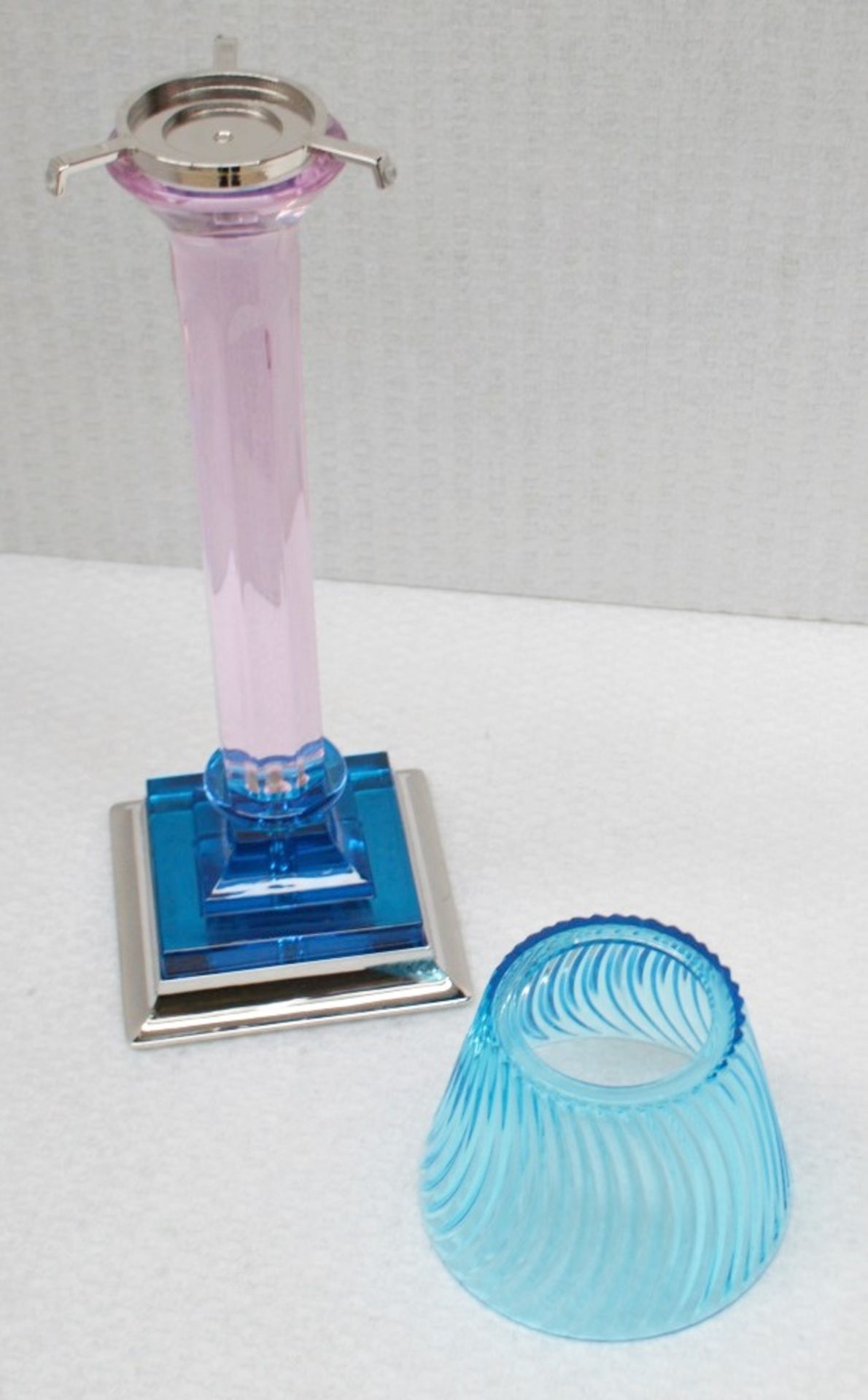 1 x BALDI 'Home Jewels' Italian Hand-crafted Artisan Candle Stick In Blue & Pink Crystal, With - Image 3 of 3