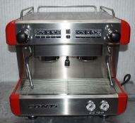 1 x Conti CC100 2 Group Espresso Coffee Machine - Compact Design with Red and Stainless Steel Finish