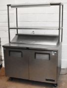 1 x True Refrigerated Two Door Food Prep Table With Pizza/Salad Topper and Passthrough Overhead