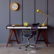 1 x Blue Suntree Ellwood Trestle Desk With a Dark Walnut Finish and Three White Storage Drawers -