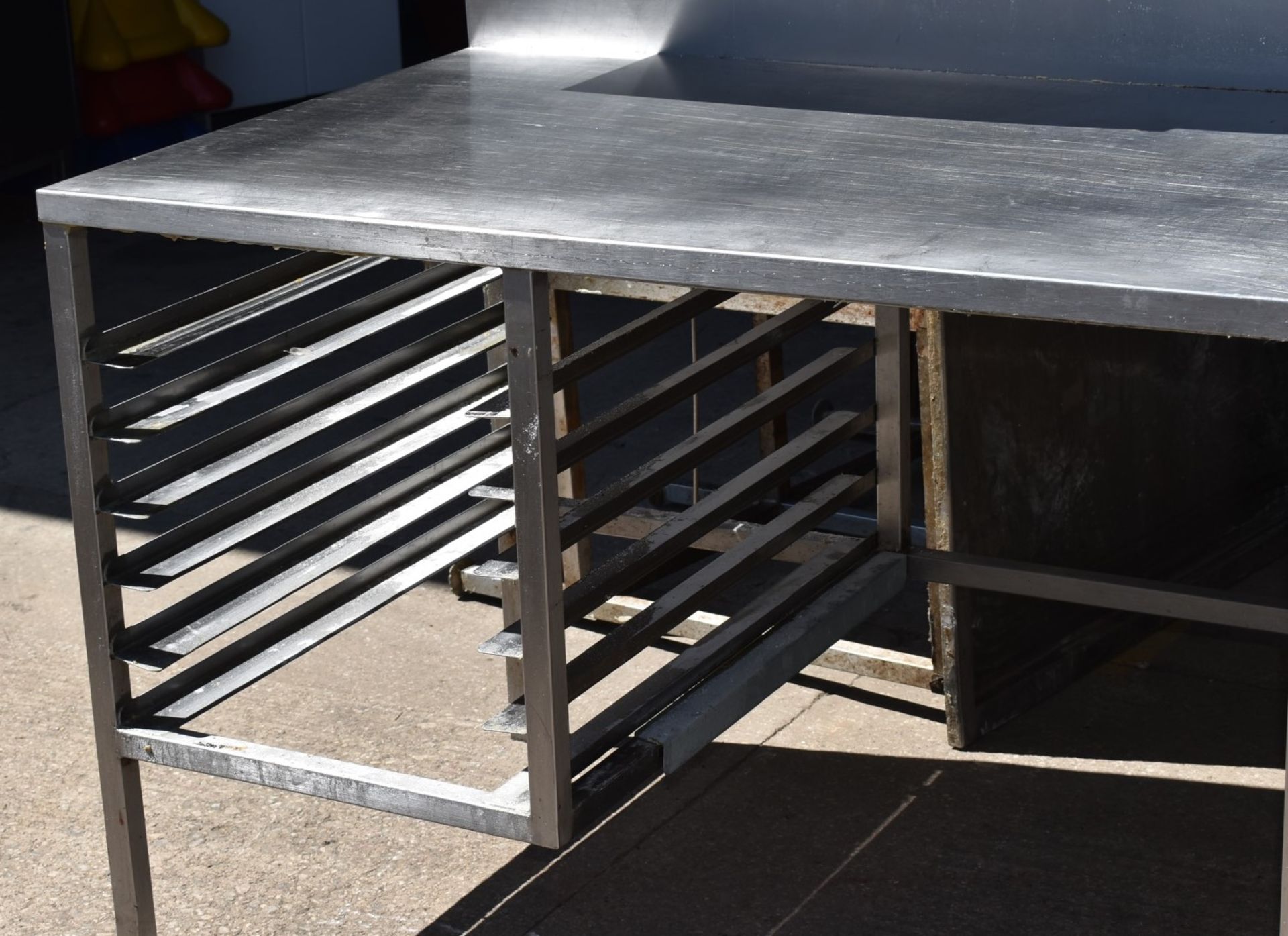 1 x Stainless Steel Prep Bench With Large Splashback Panel, Multiple Shelves and Tray Runners - Rece - Image 11 of 11