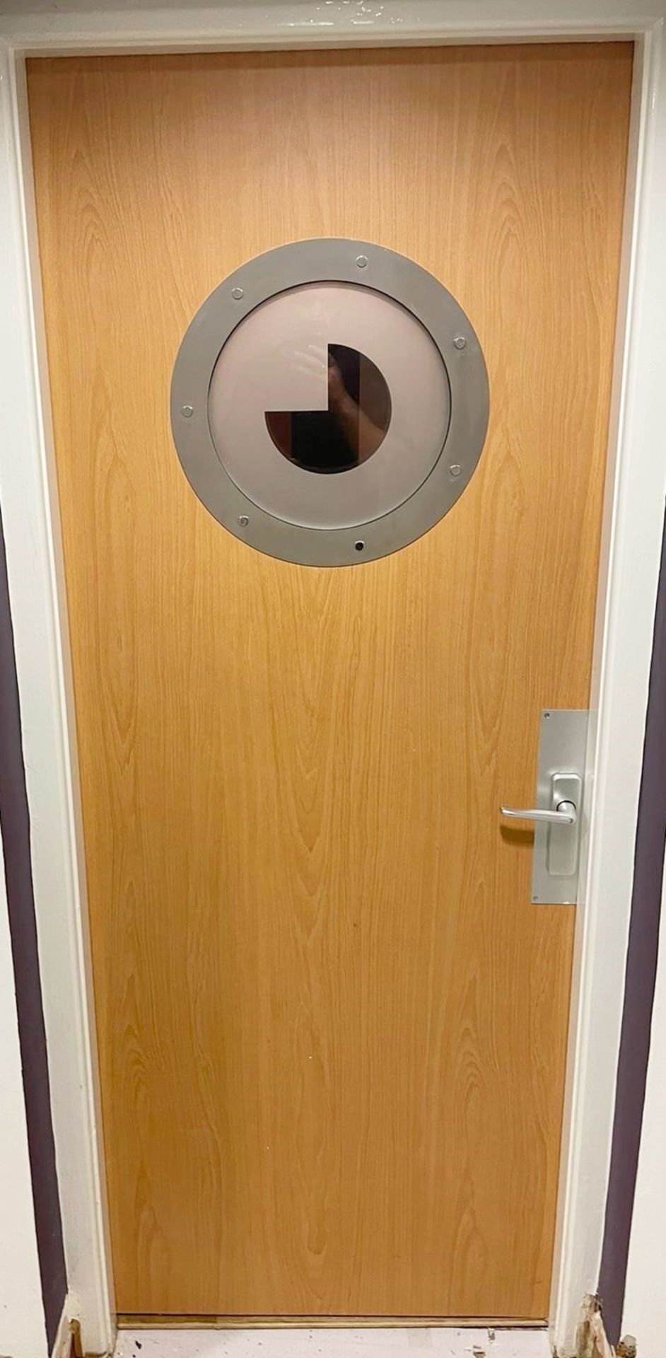 1 x Office Wooden Door With Circular Glass Window 190(H) x 76(W)  - To Be Removed From An - Image 2 of 2