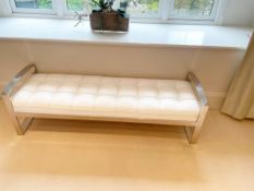 1  x Contemporary Leather Brown Button Upholstered Bench And Table Stool To Be Removed From An