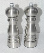 A Set Of PEUGEOT Branded Stainless Steel Salt & Pepper Mills Produced By Paris Chef U'Select