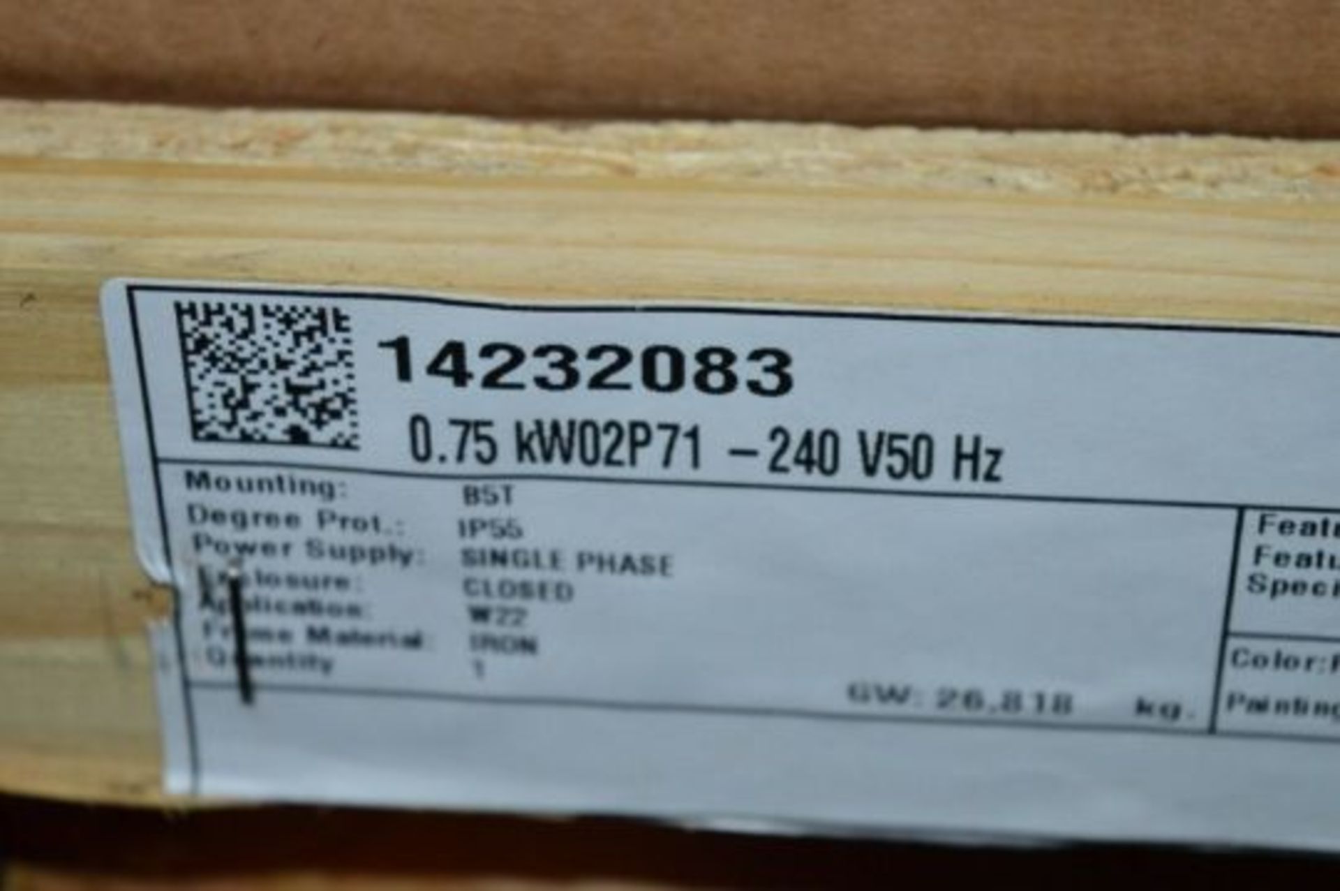 1 x Weg W22 240v IP55 Single Phase Electric Motor - 0.75kW02P71 240 V50Hz - Brand New - WH2 -