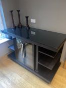 1 x Black Wooden Bar Unit With Glass Top And Integrated Wine Caple Chiller  (Caple Chiller RRP £