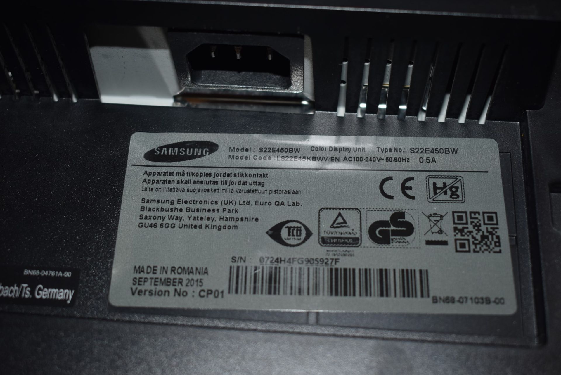 1 x Samsung 22 Inch Computer Monitor - Model S22E450BW - Ref: MPC140 CB - CL678 - Location: - Image 2 of 11