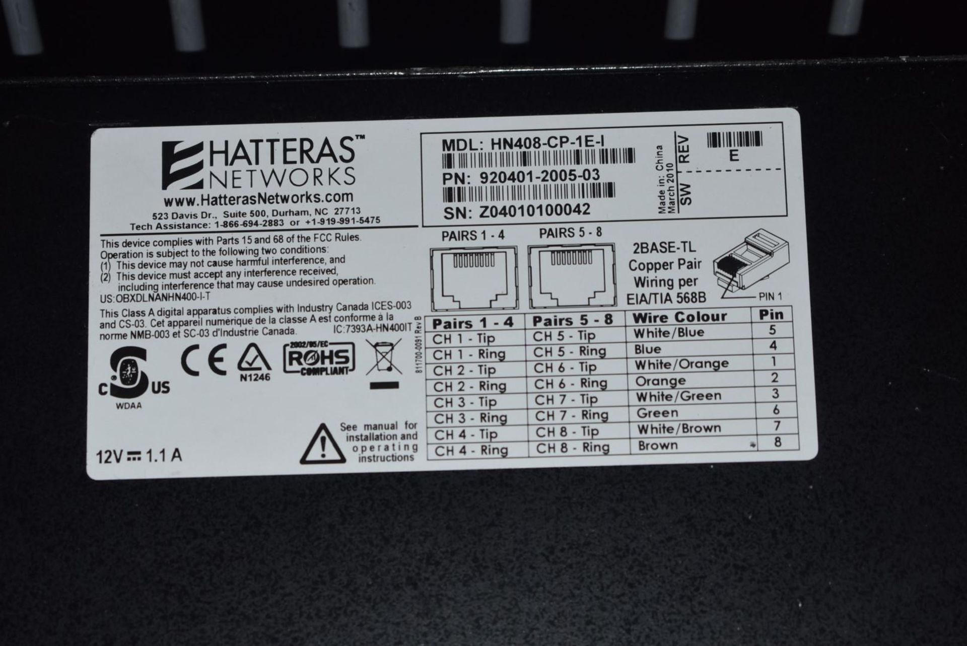 1 x Hatteras Networks HN408-CPi Ethernet Modem - Ref: MPC697 WH3 - CL011 - Location: Altrincham - Image 3 of 5