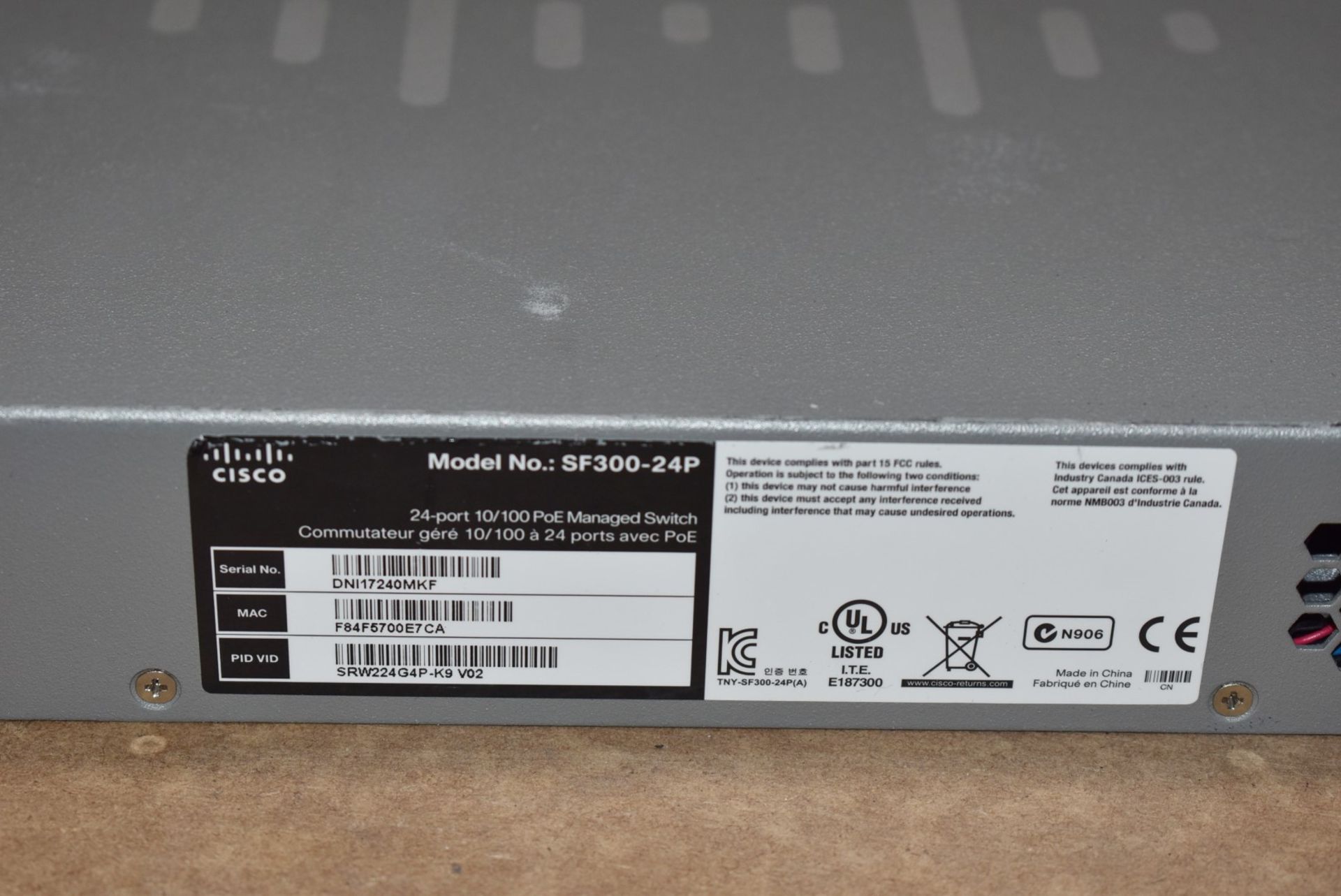 1 x Cisco SF300-24P 24-Port 10/100 PoE Managed Switch - Includes Power Cable - Ref: MPC156 CA - - Image 9 of 9