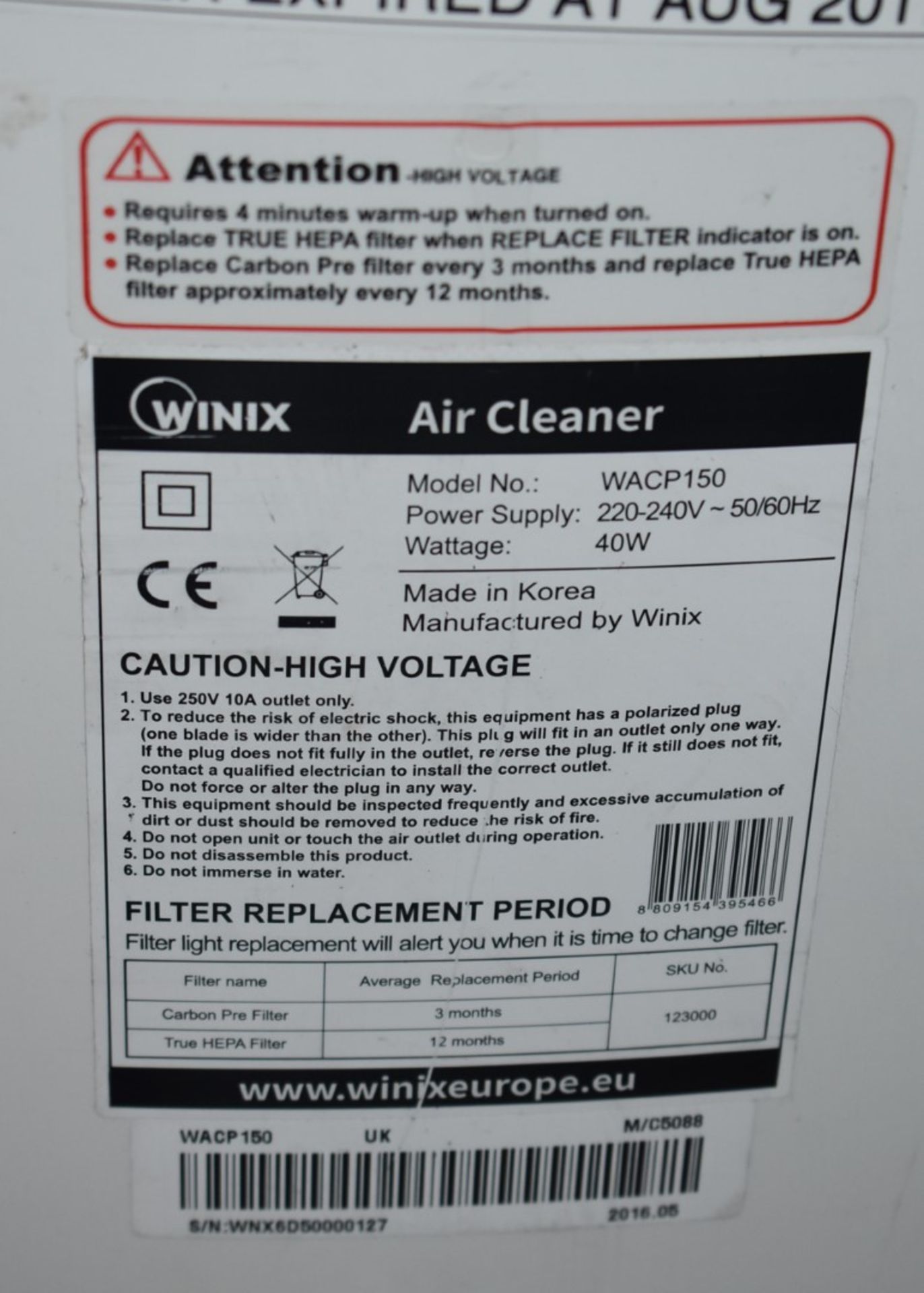 1 x Winx WACP150 Air Purifier With PlasmaWave Technology and HEPA Filter - RRP £190 - Ref: MPC592 - Image 3 of 3
