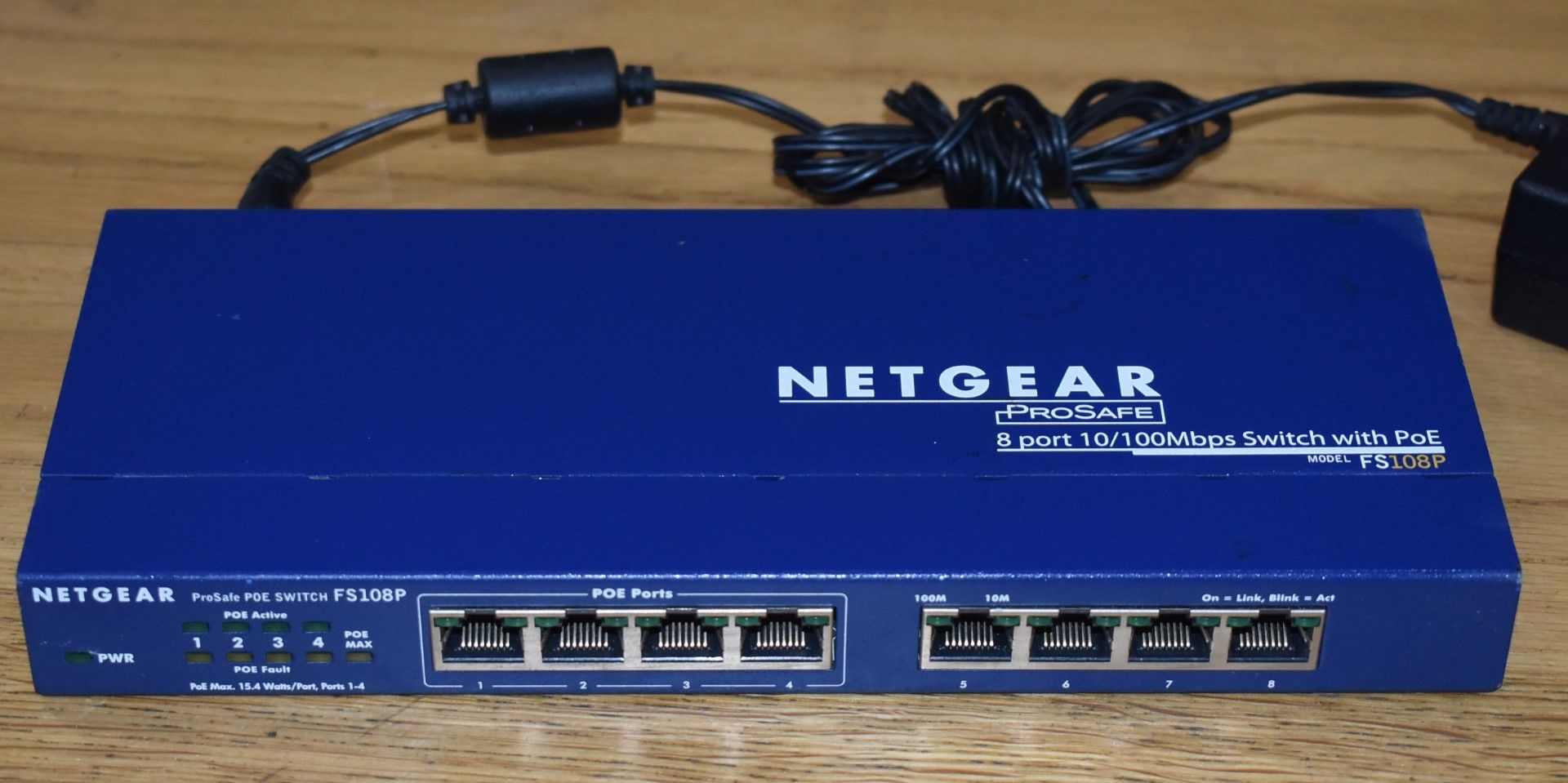 1 x Netgear Prosafe FS108P 8-Port 10/100 Switch with 4-Port POE - Ref: MPC600 WH3  - CL678 - - Image 3 of 5